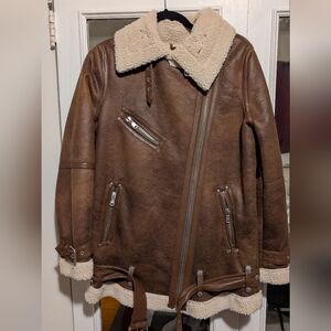 Avec Les Filles Brown Faux Leather ShearlingJacket